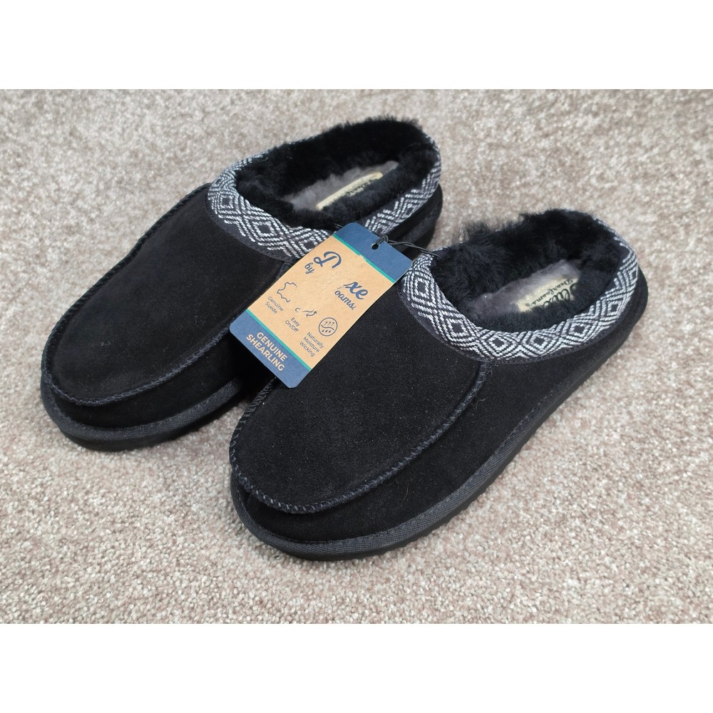 Dluxe by Dearfoams Womens Black Suede Shearling Slippers Size 7 098 05 4431
